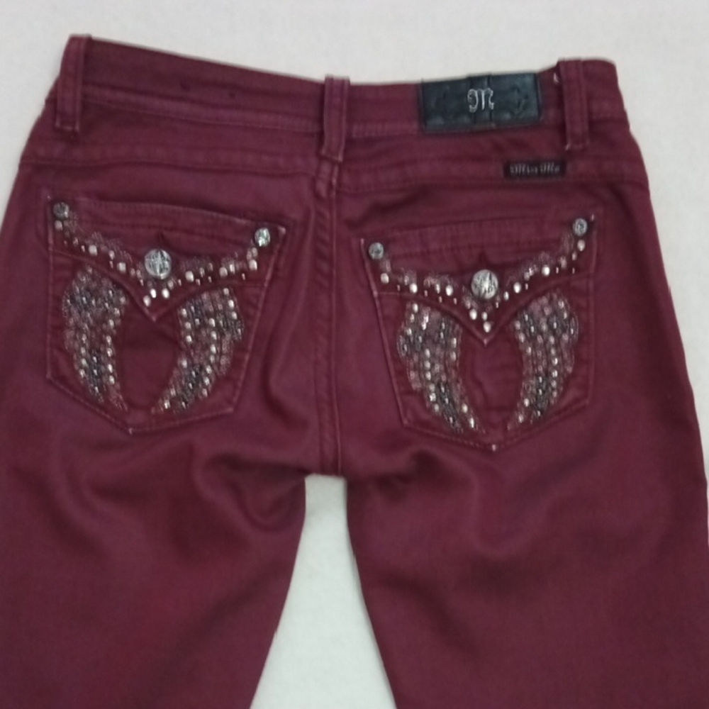 Miss Me Maroon Jeans with Glamorous Embellishments